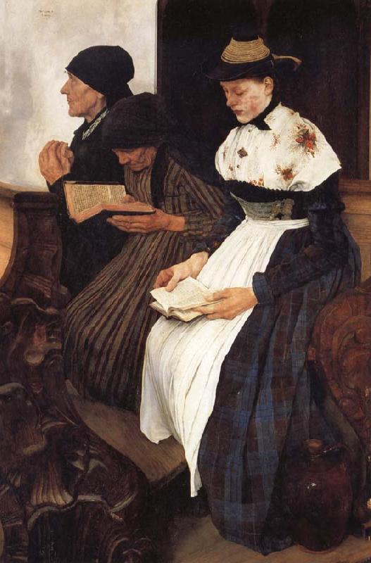 Leibl, Wilhelm Die drei Frauen in der Kirche oil painting picture